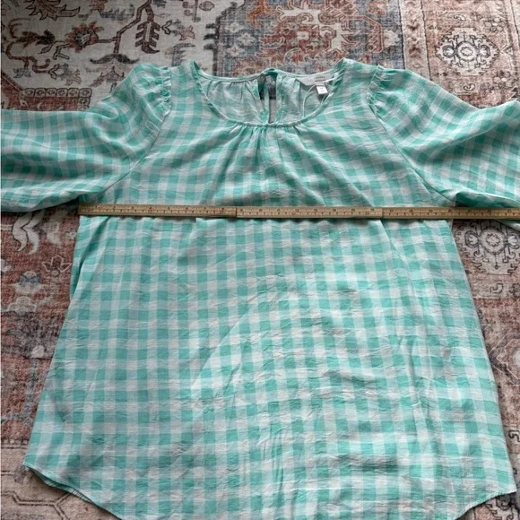 LC Lauren Conrad Aqua Checkered Blouse - Picture 8 of 8